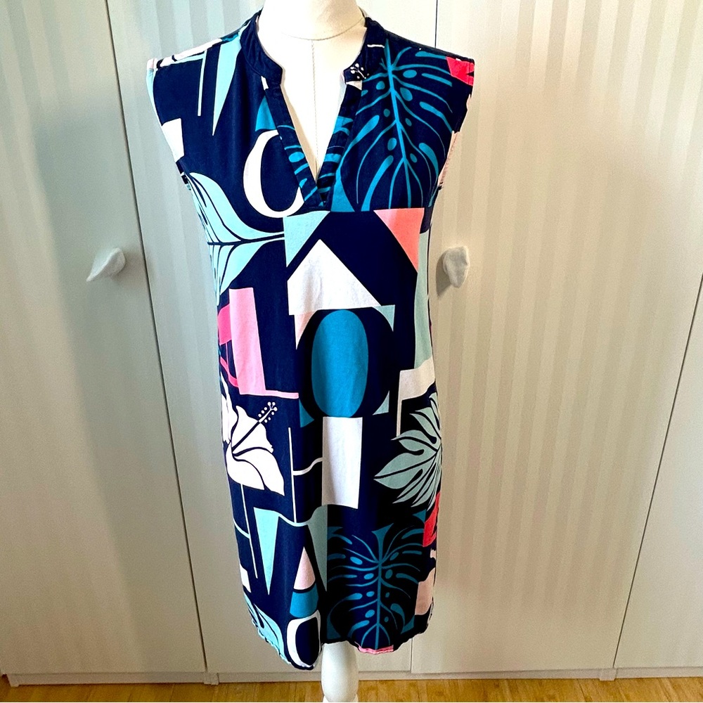 Tori Richard Honolulu Aloha black blue pink white dress Size S